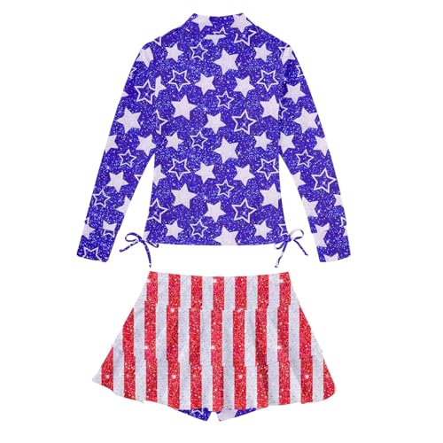 Image of Vogseek 3-12T Girls Swimsuit Long Sleeve Rashguard Bathing Suits Swim Set | Quick Dry, UPF 50+ Sun Protection, Swimming Skirt, Boyshorts, Zipper Two Piece Long Sleeve Swimsuits, Adjustable Drawstring