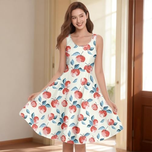 Image of Women's Casual Loose Sundress Midi Sleeveless Crewneck Dress Summer Beach Tank Dress with Pockets