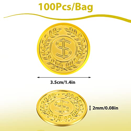 100 Pcs Plastic Gold Coins Fake Gold Coins Pirate Treasure Coins Gold Play Coins Game Party Favors Teachers Classroom Reward - Image 2