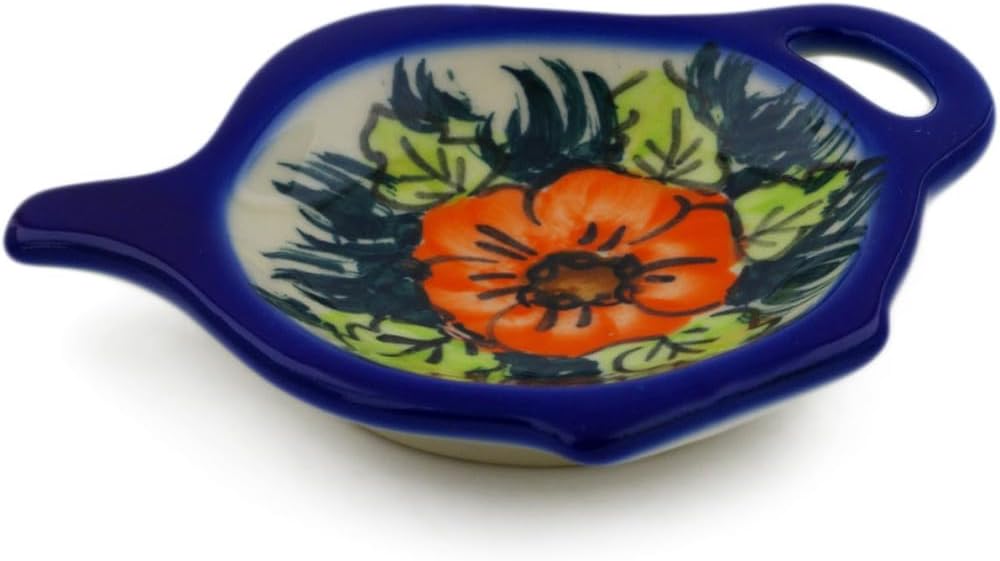 Polmedia Polish Pottery Tea Bag or Lemon Plate UNIKAT - Butterfly Splendor Pattern Handmade in Boleslawiec Poland by Ceramika Bona + Certificate of Authenticity