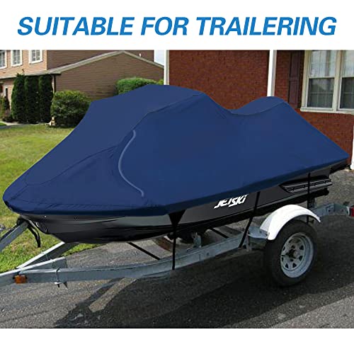 Upgraded Fade and Crack Resistant Trailerable Navy Jet Ski Cover, Heavy-Duty Waterproof and UV Protection PWC Cover,Jetski Watercraft Cover Fits from 126\"-135\" (3 Seater) - Thumbnail 7