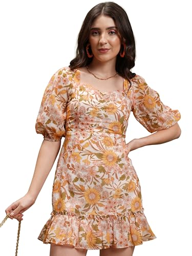 Image of Tokyo Talkies Women's Short Sleeves Sweet Heart Neck Printed Dresses | Stylish| Casual