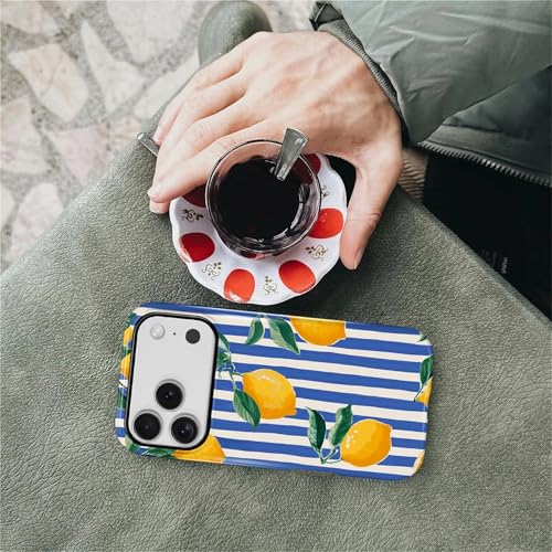 Coque iPhone 17 Pro MagSafe rigide acrylique rayures blanches bleu citron - 4