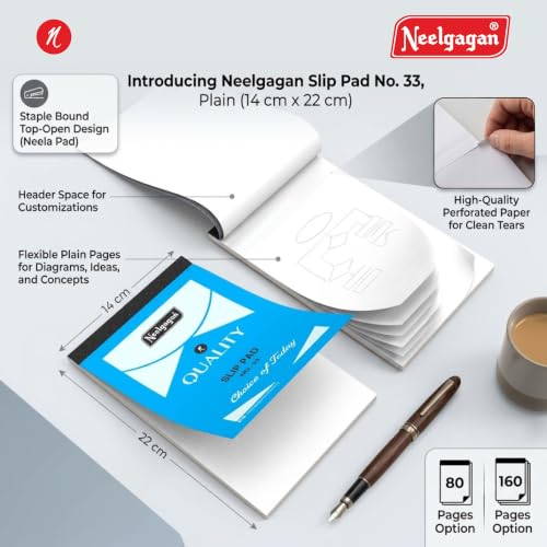 Image of NEELGAGAN Slip Pad No.33 - Plain White Writing Pads (Pack of 10), 40 Sheets /80 Pages Each, Compact Memo Notebook for Office & Home Stationery, Premium Small Note Pads for Quick Jottings