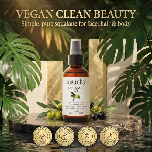 PURA D'OR Pure Squalane Oil Moisturizer for Face Hair & Body, 3.38oz | Lightweight Hydration, Softer Smoother-Looking Skin, Fast-Absorbing, Non-Greasy, Vegan, Cruelty-Free, All Skin Types - image 9