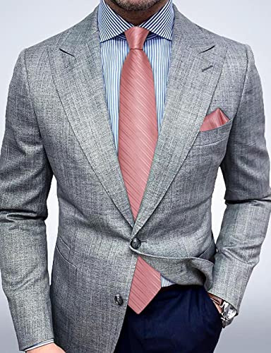 Dibangu Plain Pink Men Ties For Wedding Business Handkerchief Solid Colors Necktie Set #TOP1