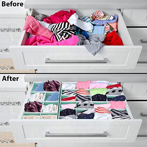 Image of Simple Houseware 4-Pack Drawer Organizer Set - Closet Dividers for Underwear, Socks, Bras, Scarves, Ties - Foldable Non-Woven Storage Boxes, Turquoise