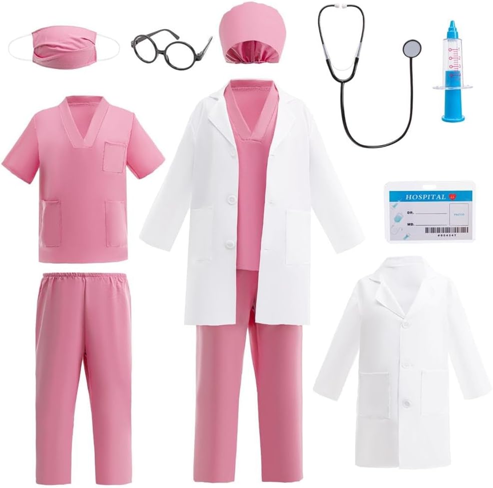 Dressy Daisy Kids Ages 4-14 Doctor Costume Play Set Nurse Dress Up Scrubs with Lab Coat & Medical Accessories for Career Day