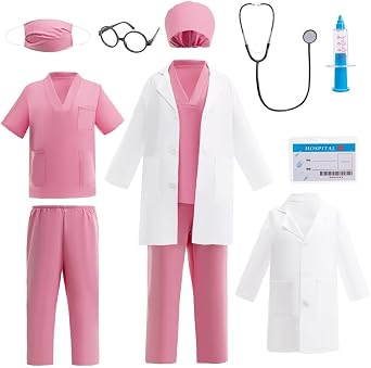 Dressy Daisy Kids Ages 4-14 Doctor Costume Play Set Nurse Dress Up Scrubs with Lab Coat & Medical Accessories for Career Day