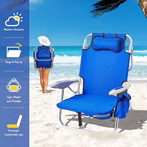 Canpsky Portable Beach Chair For Adults, 4 Position Backpack Folding Camping Chairs For Outdoor, Beach Chairs With Backpack Straps,Blue… #TOP1
