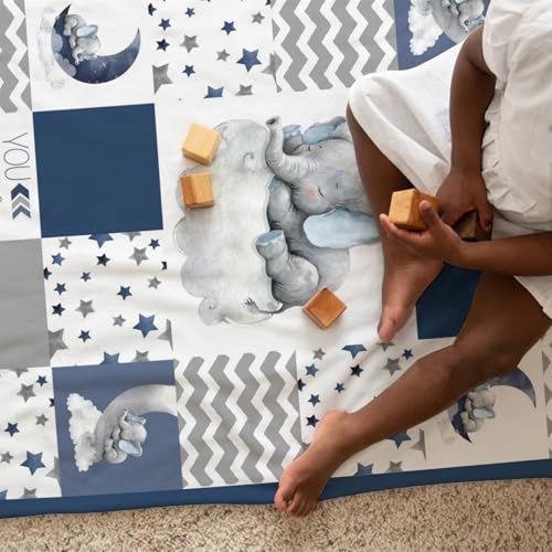 Image of HawSkgFub Navy Blue Elephant Baby Blankets Boys Shower Gift, Dream Big You're Loved Flannel Fleece Nursery Bed Receiving Swaddle, Soft Lightweight Newborn Infant Toddler Kids Crib Bedding 60 x 80