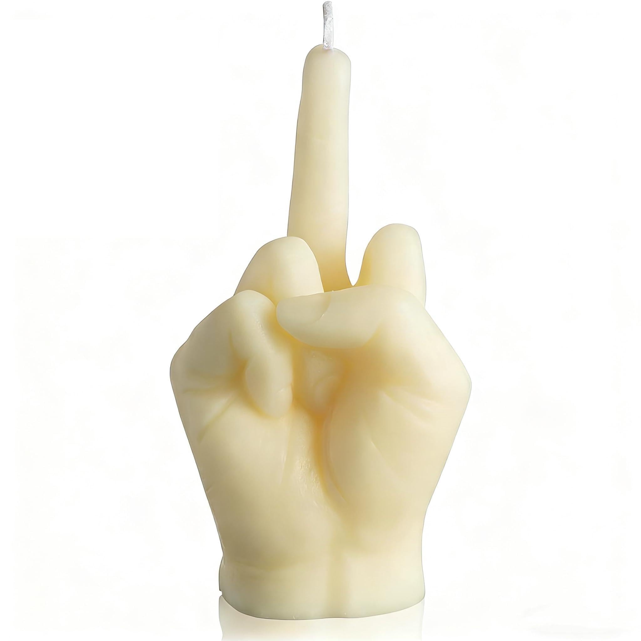 Middle Finger Candle, Funny Scented Natural Soy Wax Candle, Hand Gesture Novelty Candle for Middle Finger Gifts, Home Decor, Living Room Desk Ornament, Housewarming Birthday Joke Gifts (White)