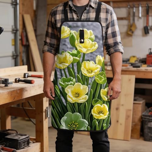 Delantal de trabajo con flores verde y amarillo miniatura 5