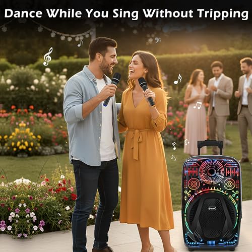 Image of Target 1202 Plus 12-inch Driver Portable Karaoke Trolley Speaker with Wireless Microphones, 300W Bluetooth Trolley Speaker, RGB Light Show, Rechargeable Battery, USB /AUX /TF Card Support, TWS Function,