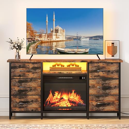 YITAHOME Elektrokamin mit Heizung, TV Schrank mit Kamin, Lowboard mit...