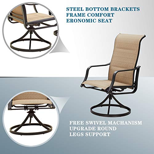 Festival Depot 2 Pc Patio Dining Chairs 360° Swivel Chairs With High Back And Curved Armrest Textilene Fabric Outdoor Furniture For Deck Garden Pool (Beige) #TOP2
