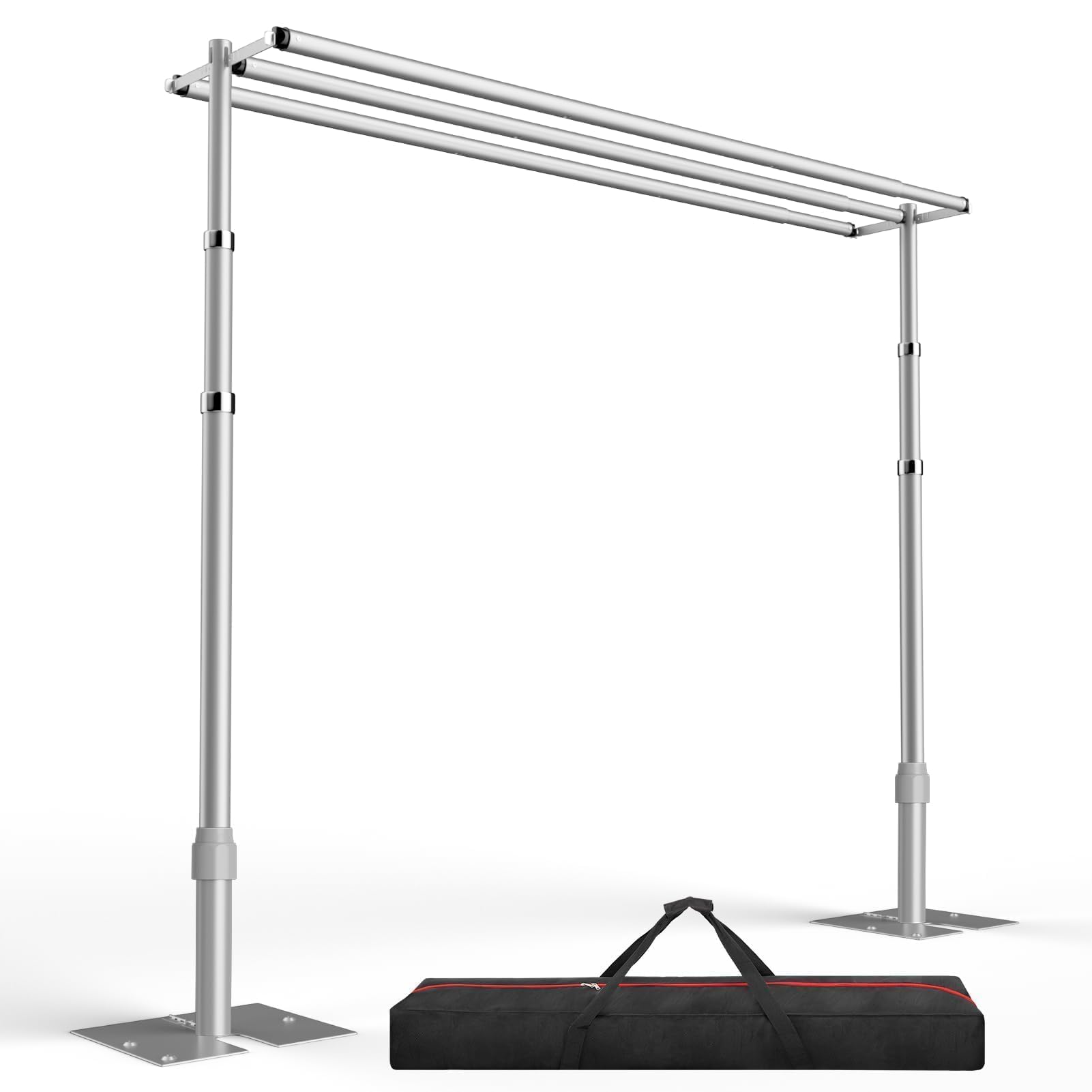 EMART Backdrop Stand Heavy Duty 10x10Ft,Three Crossbar Pipe and Drape Photo Background Support Kit, Adjustable Metal Frame with Flat Base for Wedding Birthday Party Decorations