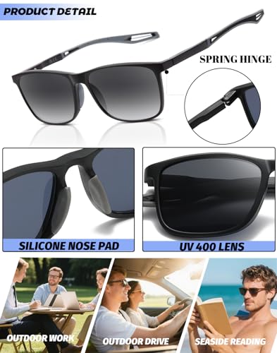 Image of TR90 Ultralight Sun Reading Glasses with Adjustable Hinges,Cheaters Readers | Ultralight Frame, Sports Patchwork Temples, Adjustable Hinges, UV400, Outdoor Reading, Driving, Fishing, Beach Vacation