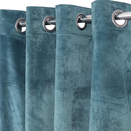 Image of STITCHNEST Premium Velvet Blackout Curtains with Pom Pom - Pack of 1 Door Curtains, Elegant Castleton Green Color - Room Darkening for Bedroom & Living Room (Size: 9ft)