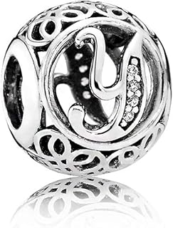 La Menars Vintage Charm Stile Vintage con Lettera dell'alfabeto, con Zirconia cubica Trasparente, Compatibile con bracciali Pandora ed Europei e Argento