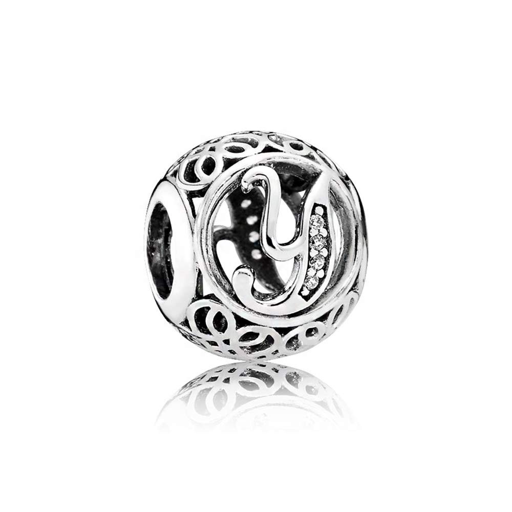 NINGAN Charm-Anhänger, 925 Sterlingsilber, Motiv: Buchstabe des Alphabets, für Armbänder, kompatibel mit europäischen Armbändern