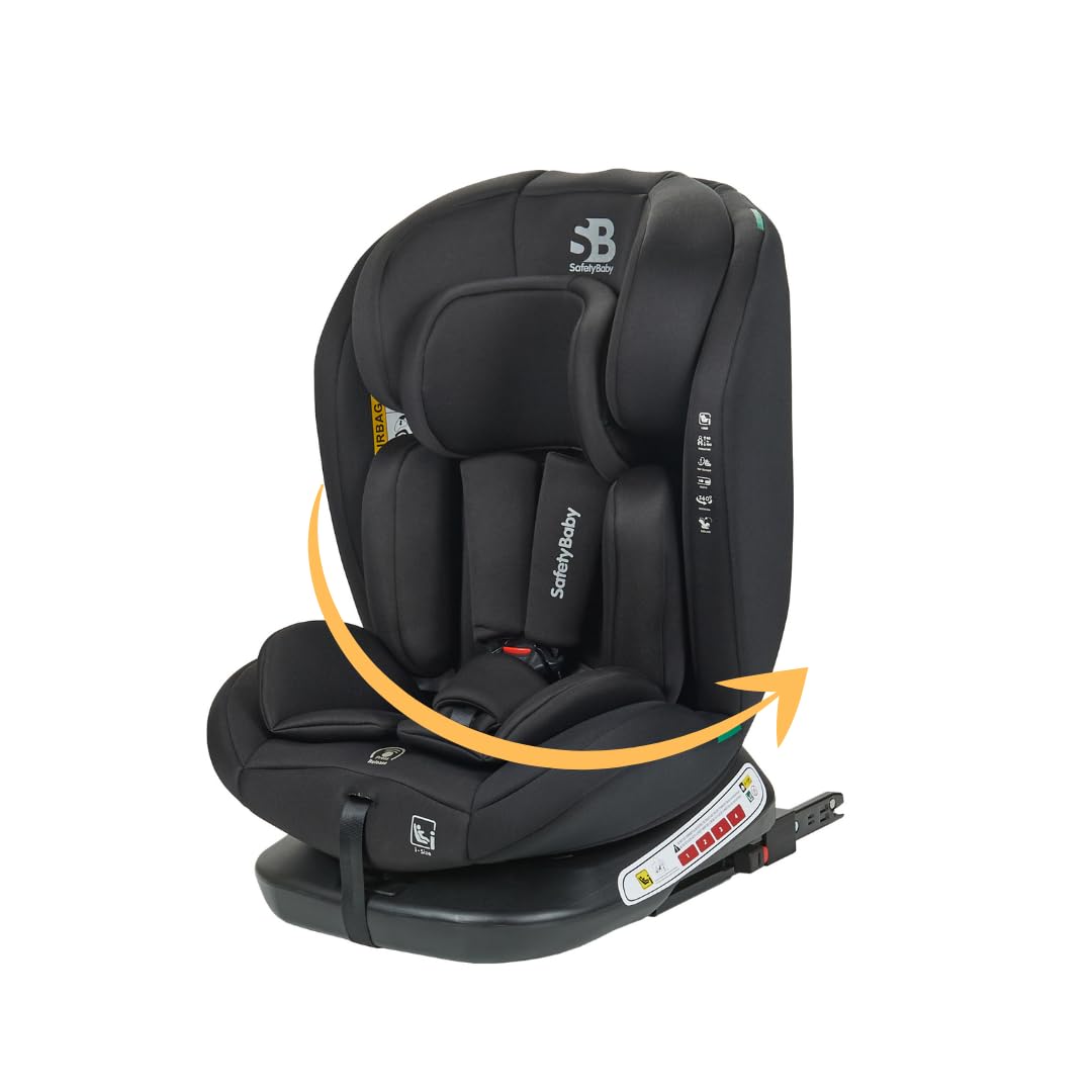 Safety Baby - Seggiolino auto Xenon Isofix girevole a 360° I-Size 40-150 cm, evolutivo dalla nascita fino a 12 anni circa, gruppo 0-1-2-3, attacchi isofix - Protezioni laterali