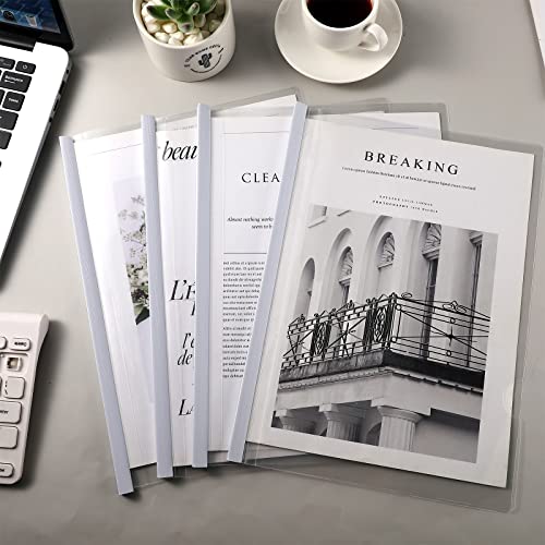 Bbto 100 Pcs Resume Covers Slide Grip Clear Report Plastic Portfolio Folder Presentation Folders Binder With White Sliding Bar For A4 Size Paper File Document Letter Office, 12.2 X 8.66 Inches #TOP6