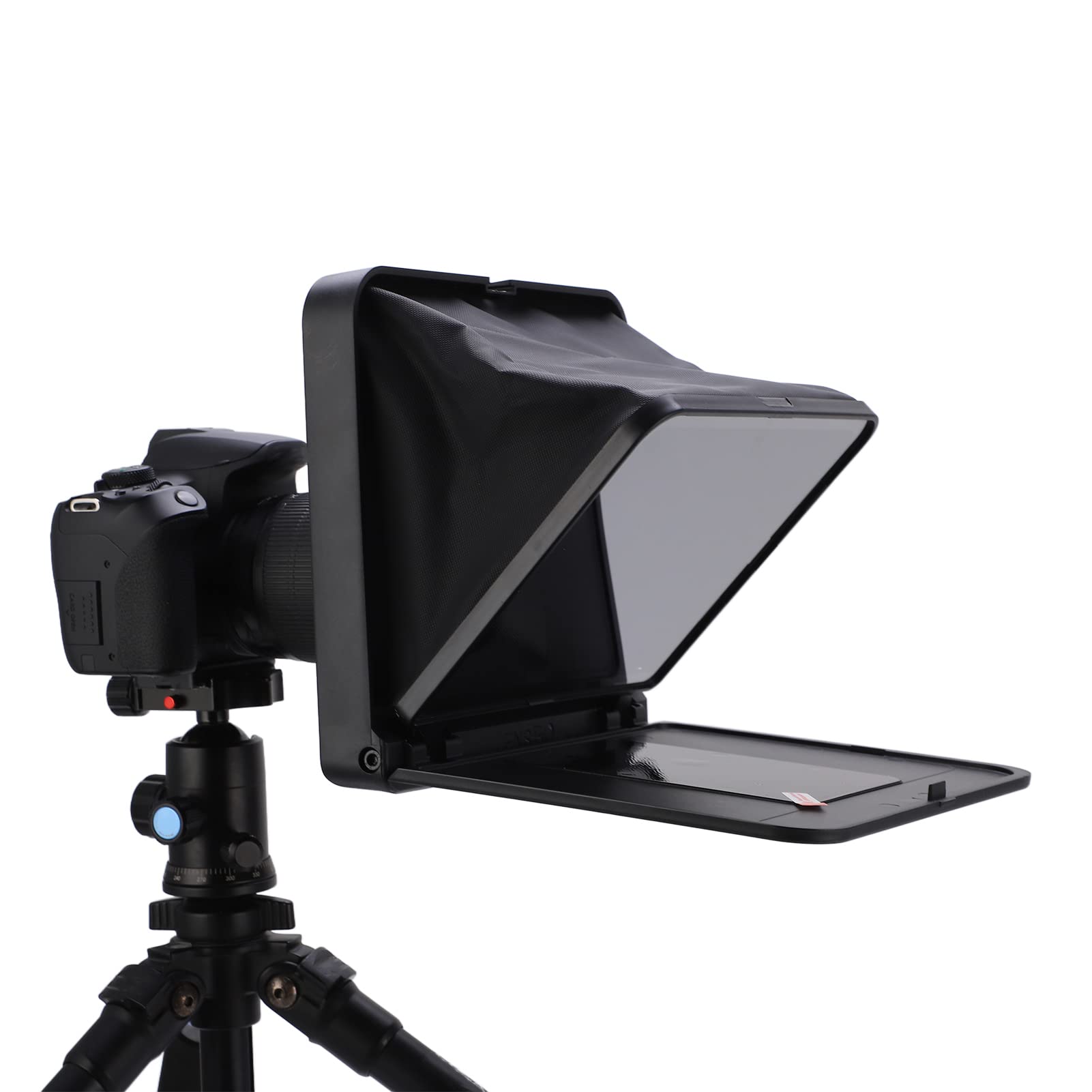 Bewinner Teleprompter con Telecomando, Teleprompter Portatile Pieghevole con Anello Adattatore da 49 Mm, 52 Mm, 58 Mm, 62 Mm, 67 Mm, 72 Mm, 77 Mm per Fotocamera SLR Tablet Smartphone