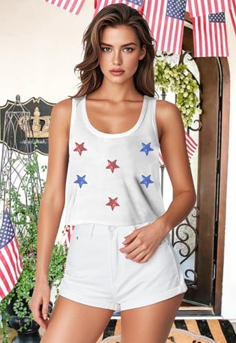 Image of Ithalt Womens American Flag Shirts 4th of July Outfits USA T-Shirt Patriotic Tank Shirt Fourth of July Sleeveless Tops