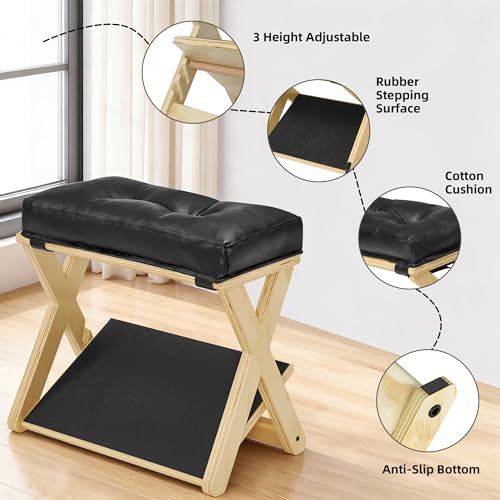 Image of Adjustable Height Foot Rest Under Desk at Work, Double Step Wooden Under Desk Footrest, Non-Slip EVA Surface, Office Foot Stool for Posture Support,Leg Relief, Home Office & Gaming