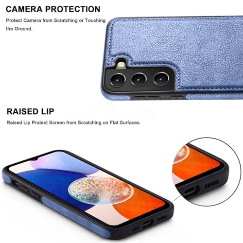 Image of KARWAN️ Genuine Leather Finish Samsung 25 Back Cover Case |Shockproof Design |Raised Edges for Camera & Screen Protection |Super Soft - Touch |Leather Case for Samsung 25 (Blue)