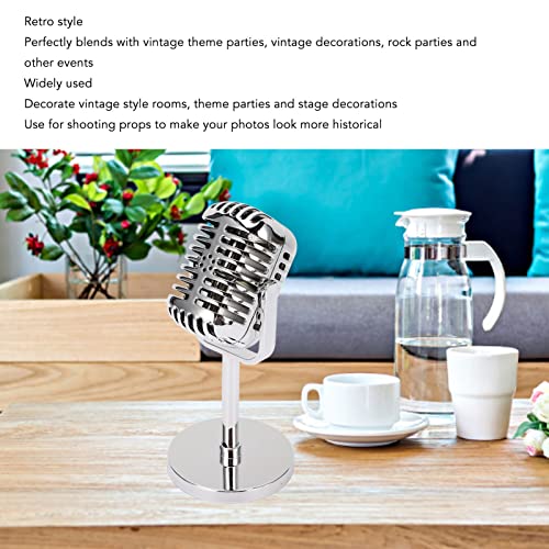 Tomotato Klassische Retro Mikrofon Requisite, 165mm Vintage Fake Mikrofons Dekor mit Ständer für Bar Partys, Silbernes Antikes Mikrofon für Rock Roll Hip Hop Musikveranstaltungen