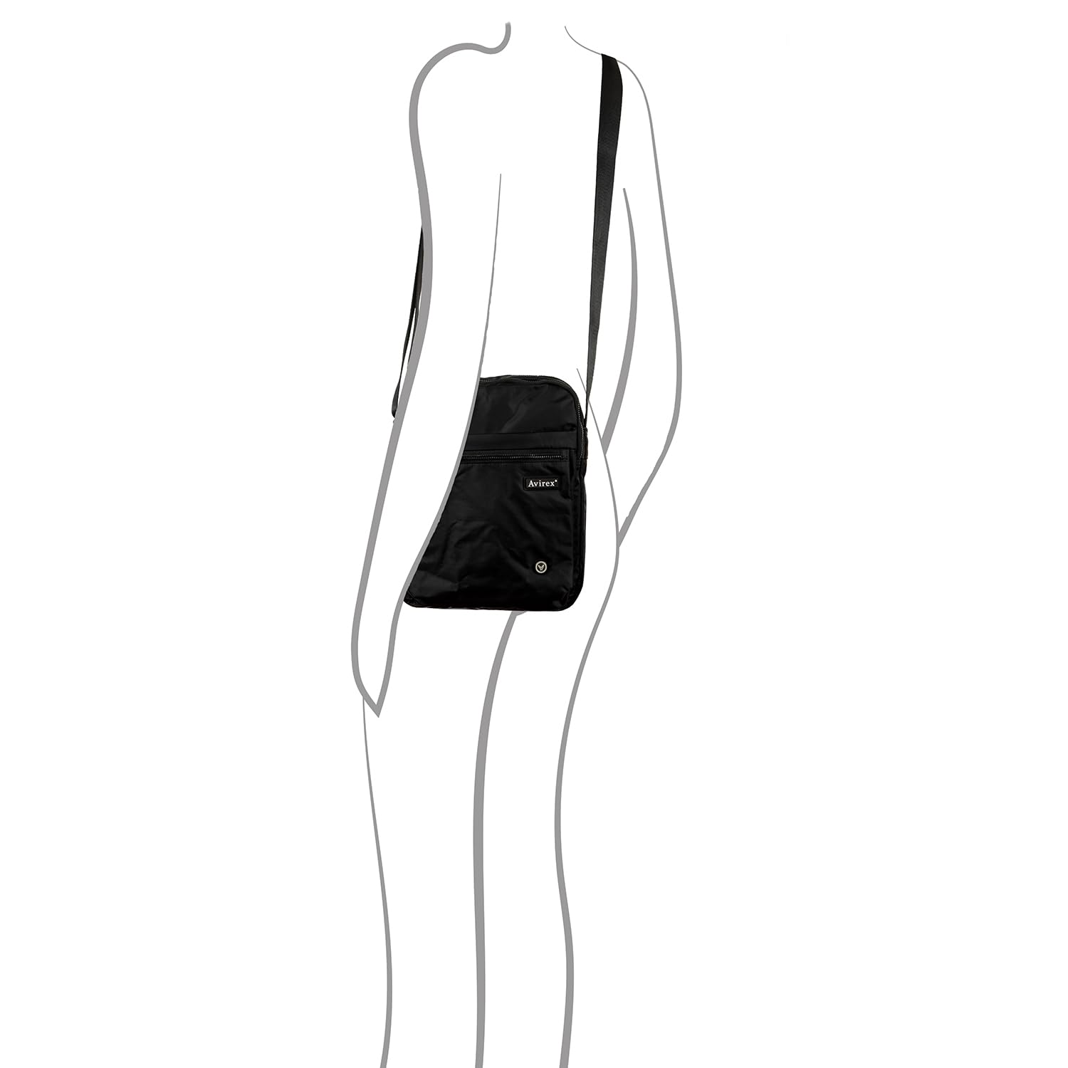 Avirex Borsello Uomo con Tracolla Regolabile, in Poliestere Lavabile, Borsa a Tracolla Uomo con Tasche a Zip, Collezione Bomber BMB04 (Nero)