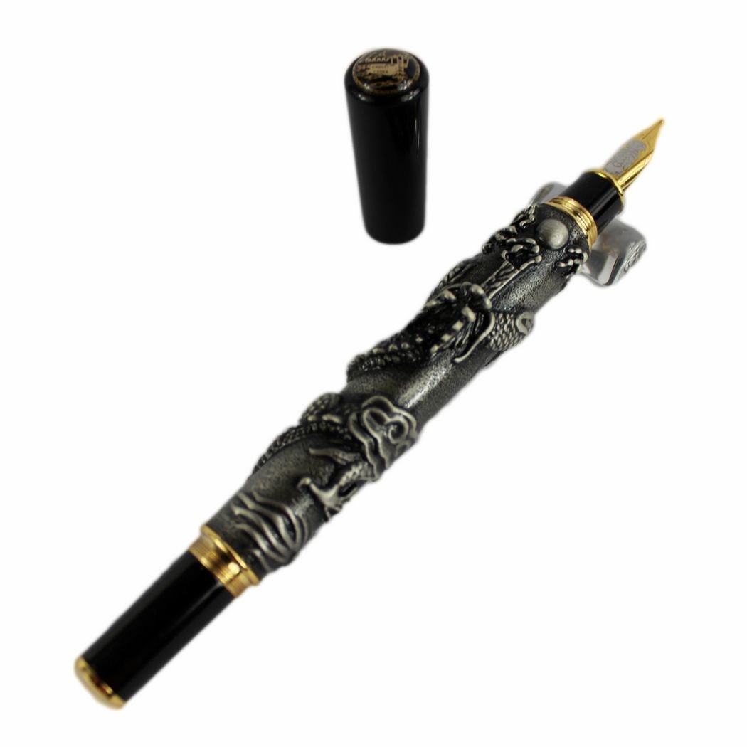 Advanced Fountain Pen Jinhao Chinese Dragon antique gray silver Heavy Gift Pen, Antike Silber - Image 3