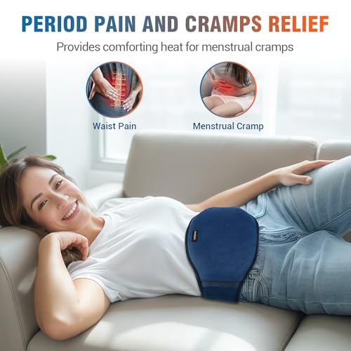 Comfytemp Cordless Portable Heating Pad with Massager for Back Pain Relief for Cramps and Menstrual, Lower Back Massager with Heat FSA Eligible, Heated Waist for Abdominal Gift for Grandma and Grandpa