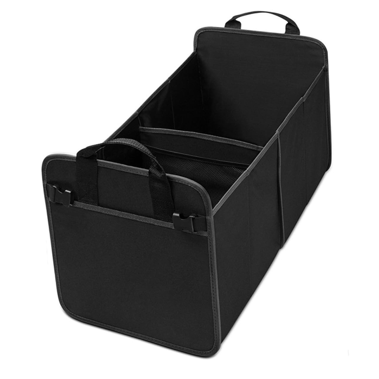 Organisateur coffre voiture pliable en tissu Oxford noir avec rangements latéraux en filet