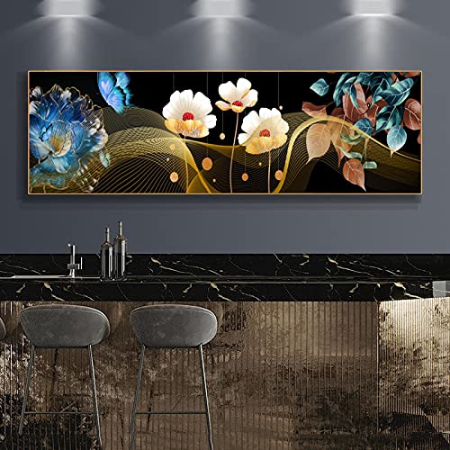 Peinture de chevet abstrait fleur feuille d'or pour habiller un grand mur vide