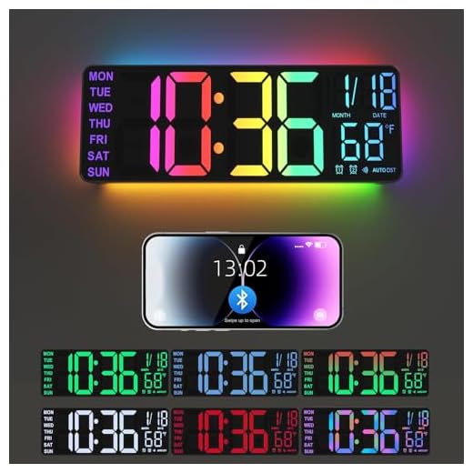 Digital Wall Clock Large Display, 13" Large Digital Wall Clock with RGB Color Remote Control, Automatic Brightness Dimmer Big Clock with Night Lights, Auto DST, Date Week,Perfect for Gift