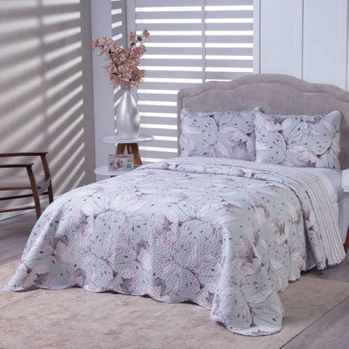 Colcha Bouti Cobre Leito Tecido Matelado Dupla Face King Size 03 Peças (FLORAL 05)
