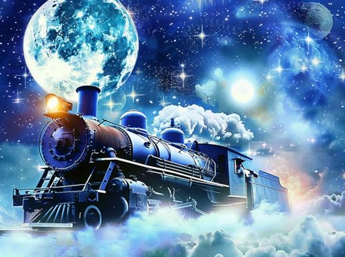 Kits diamant peinture lune train 5D Pigboss complet point de croix 30x40cm