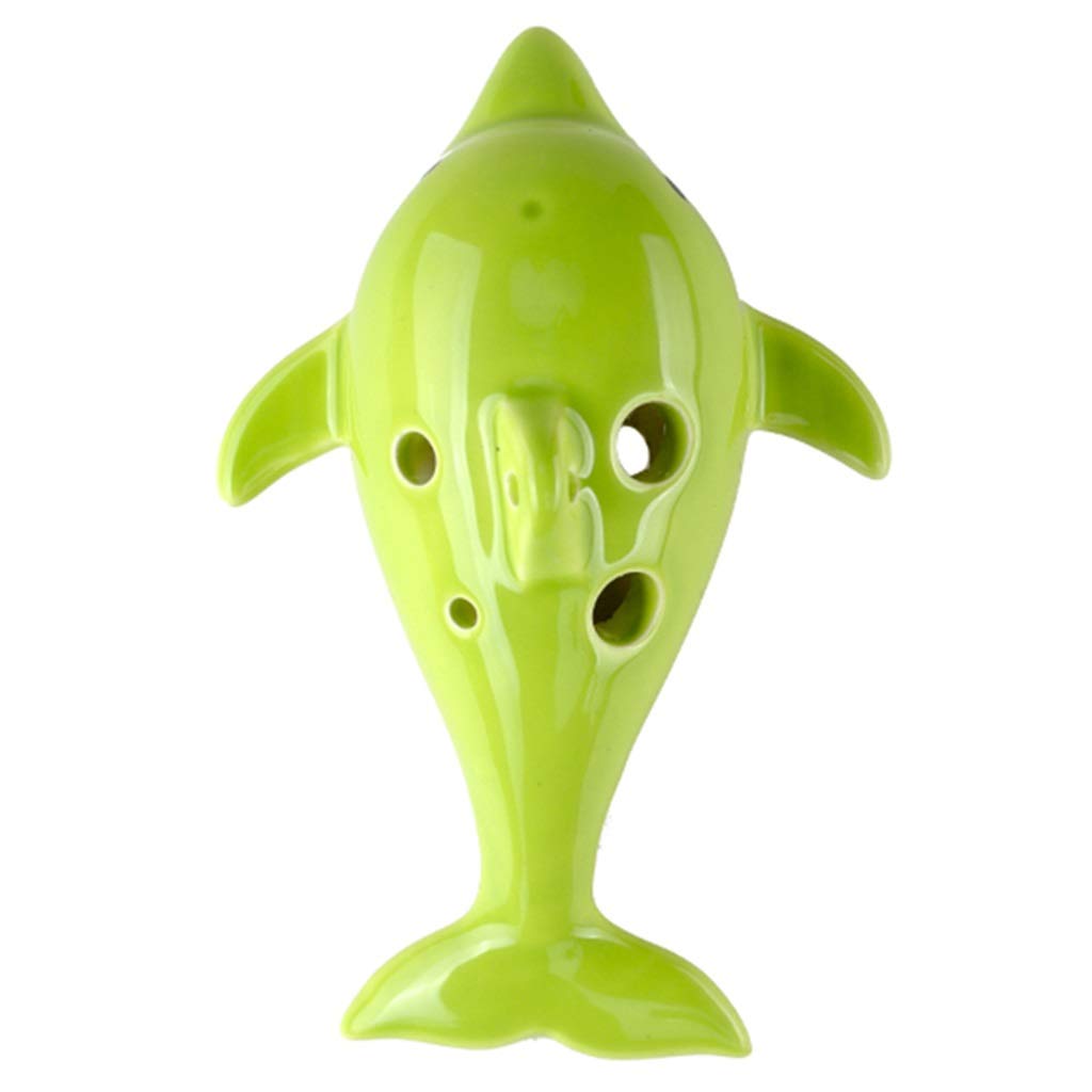 ocarina, Ocarina in ceramica creativa a forma di delfino, 6 fori, contralto in Do, regalo for bambini/bambine(Green)