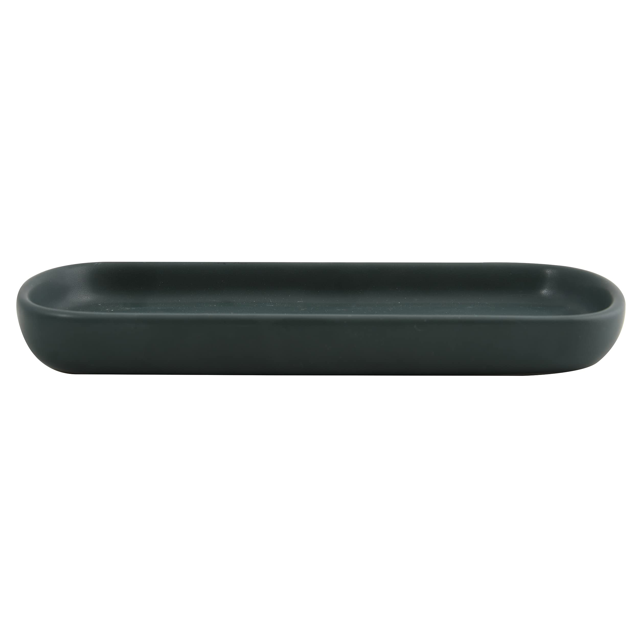 Msv Green Maonie Ceramic Storage Tray For Fruit, Tea, Cosmetics, Jewellery, Oval For Washbasin, Bathroom, Cabinets - Matt Dark