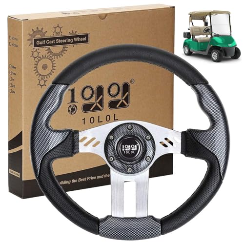 10L0L Golf Cart Steering Wheel, Universal Design Fit for for Yamaha, EZGO RXV & TXT, Club Car DS, Club Car Precedent Tempo, Most Golf Cart (Asphalt Gray)