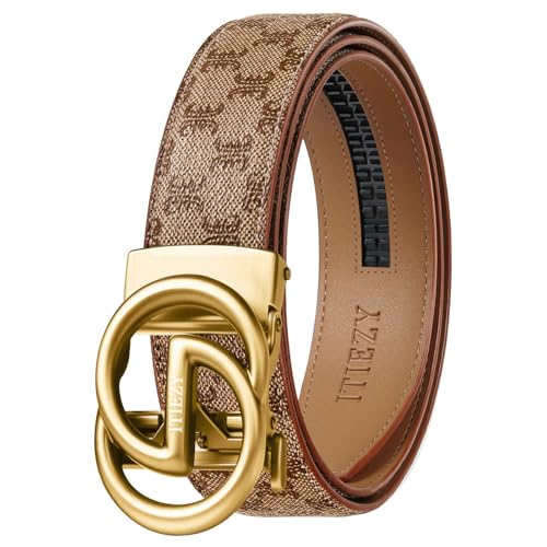 ITIEZY Ratchet Belts for Men - Leather Click Belt for Casual Dress 1 3/8