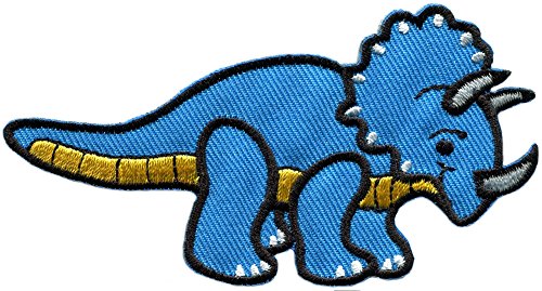 Triceratops Cretaceous dinosaur prehistoric lizard kids fun blue embroidered applique iron-on patch new