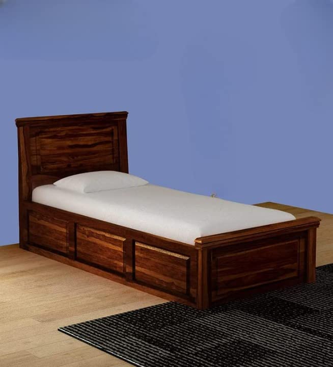 Image of Wudniture Solid Sheesham Wood Single Bed I Sheesham Wood Single Size Bed-Honey Teak Finish