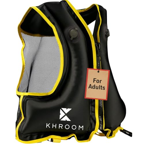 Khroom Inflatable Snorkel Vest for Adults | Snorkeling Vest for 60'–75' Height | Fits Chest 32–47 in (81–120 cm) | V2 2026 Model with Flat Snag-Free Valve & Dual Chambers | for Snorkeling & SUP Black