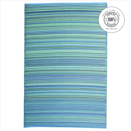 Fab Habitat Outdoor Rug - Waterproof, Fade Resistant, Crease-Free - Premium Recycled Plastic - Striped - Patio, Deck, Porch, Balcony, Laundry Room - Cancun - Turquoise & Moss Green - 4 x 6 ft - Image 3
