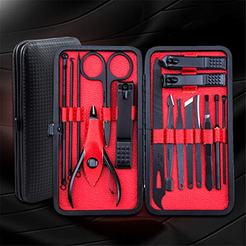 Juego de 16 piezas para manicura y pedicura, cortaúñas de acero inoxidable, kit de pedicura, herramientas para el cuidado de la pedicura, kit de aseo, herramienta de manicura con estuche portátil (roj