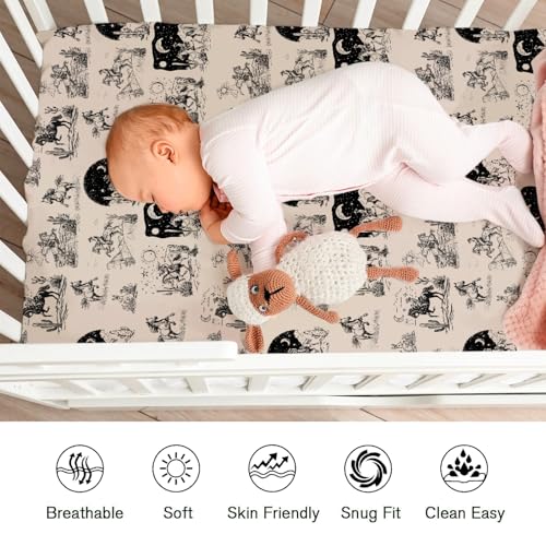 Image of Vintage Western Cowboy Fitted Baby Crib Sheet for Girl Boy 52 inchx28 inch Cowboy Horse Cactus Desert Moon Night Soft Crib Mattress Cover Breathable Baby Sheets Fits Standard Crib and Toddler Mattress Pads